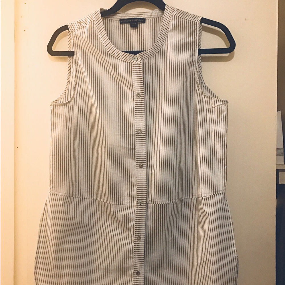 Navy and white striped blouse